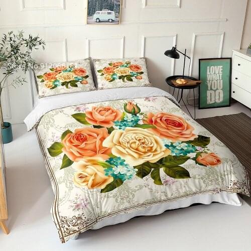 Colorful Rose Bedding Set 3D Print Beautiful Flowers Duvet Cover Love Couple Bed Quilt Cover Single Queen Bedspread 2/3 Pieces