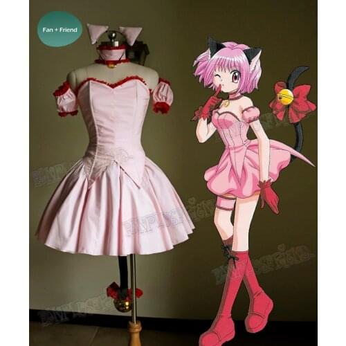 Tokyo Mew Mew Ichigo Momomiya Mew Ichigo Transformed Short Pink Dress Cosplay Costume with Cat Ears and Tail cute cat cosplay