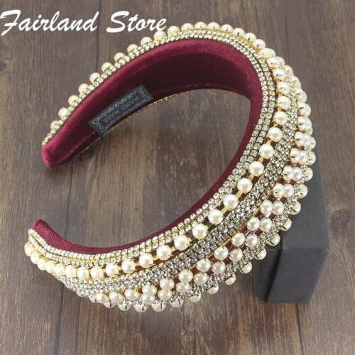 Fairland 2020 New Personality Luxury Full Pearl Rhinestone Hairband Fashion Vintage Padded Hair Hoop Women Girls Party Headband