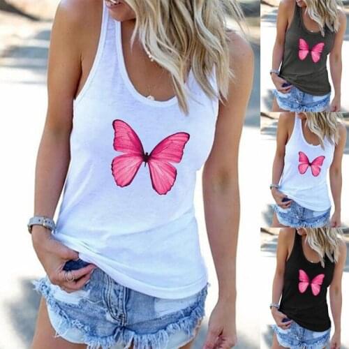 Tank Top Women 2021 Camisoles Tanks Long Butterfly Print Mini Vest Summer Sold Round-neck T-shirt Womens Wear Tops for Women