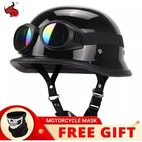 DOT Motorcycle Helmet German Leather Style Pilot Motorcycle Open Face Retro Half Helmet Cruise Chopper Biker Pilot