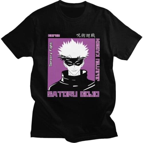 Jujutsu Kaisen Satoru Gojou Tshirts Men Short Sleeve Graphic T Shirt Novelty Anime Manga T-shirts Loose Fit Cotton Tees Gift