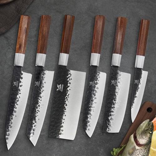 BIGSUNNY Handmade Kitchen Knife Set High carbon Steel Chef Santoku Nakiri Kiritsuke Cleaver Utility Knives Pro Cooking Tools