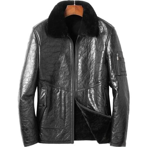 New Black Original Ecology Sheepskin Fur Shearling Jackets Men Formal Business Real Fur Coat