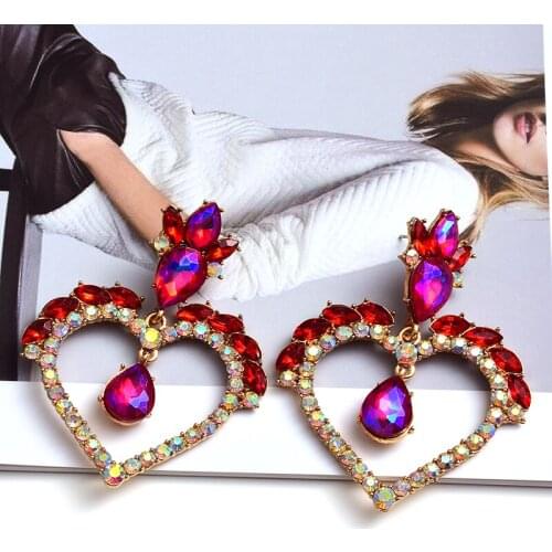 New Romantic French Retro Metal Love Heart-shaped Rhinestone Pendant Drop Earrings For Women Jewelry Gifts Wholesale