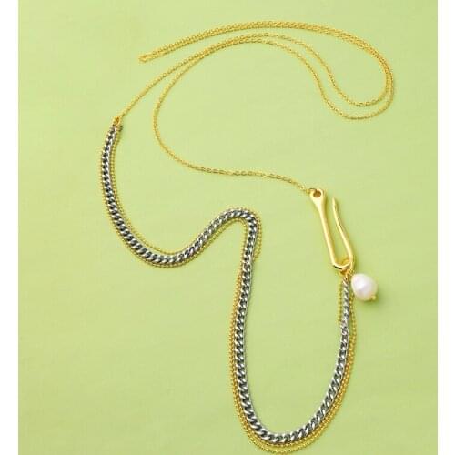 Bulk Price Gold&silver color Color Double Chains Water Drop Simulated Pearl Necklace For Lady Wedding Fashion Jewelry