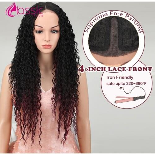 Classic Plus Synthetic Long Kink Curly Lace Front Wig 28 Inch Natural Afro Kinky Culry Ombre Burgandy Hair Wigs For Black Women