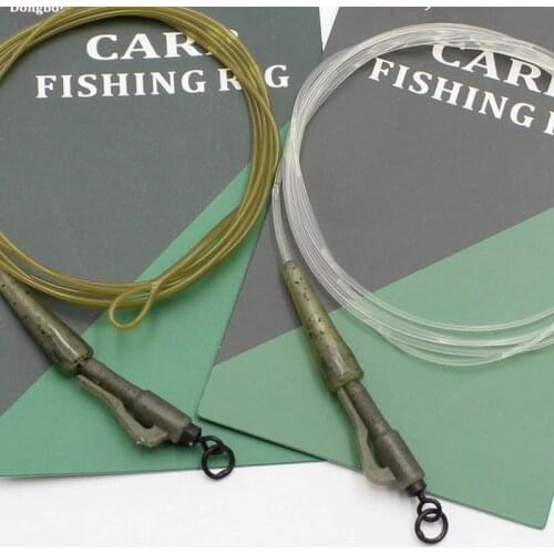 100CM Carp Fishing Line Fluorocarbon Carp Leaders with Fishing Tackle Safety Clips Hybird Clip Fused Loop Leaders Non LeadCore