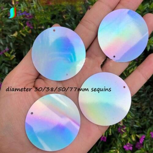 Weight 500G/Pack Holographic Silver Rainbow Diameter 30/38/50/77MM Round 2-Hole Gradually Change Color Big Sequin A0042L