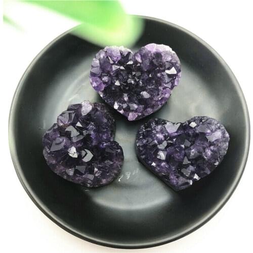 Natural Uruguay Amethyst Geode Cluster Quartz Crystal Hand Carved Heart Healing Natural Stones and Minerals