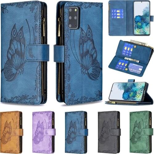 For Samsung S20 Lite Zipper Butterfly Wallet Leather Case for Samsung Galaxy S20 Plus / S20 Ultra Folio Book Flip Cover S20 FE