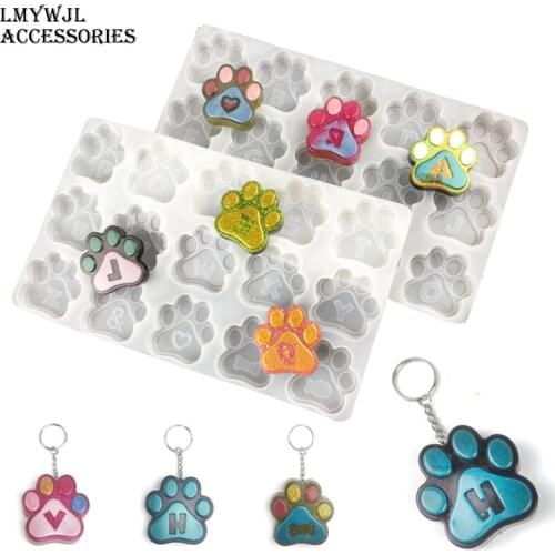 2pcs/26 Letter Dog Paw Shape Resin Silicone Mold DIY Jewelry Keychain/bag Pendant Epoxy Resin Mold Crafts Resin Embellishments