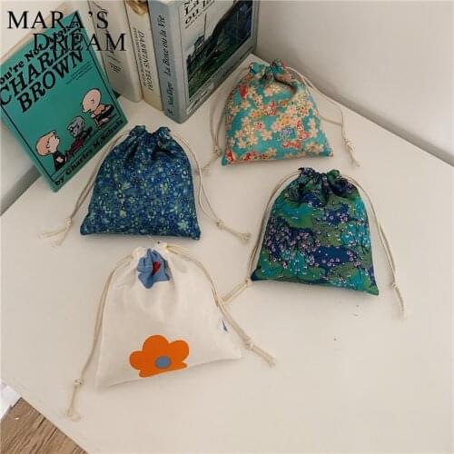 Maras Dream Printed Cotton Drawstring Pockets Storage Bag Sundry Underwear Travel Receipt Gift Bags Organizing Vag Candy Snacks