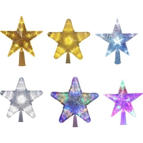 LED Glowing Star Night Light Christmas Tree Top Lamp for Xmas Tree Home Decor Party Wedding Room Outdoor Garland Decoration