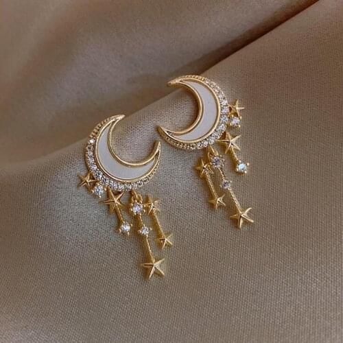 Timlee E217 New Personality Star Moon Rhinestone Alloy Dangle Earrings, Popular Jewelry Wholesale
