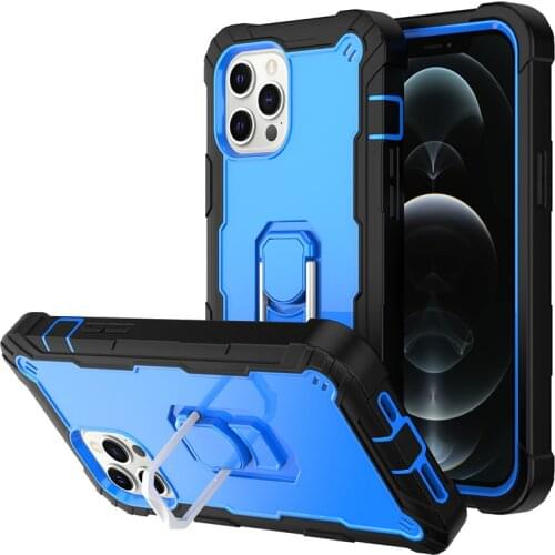 PC+TPU Three Layer Protection Case For iPhone 12 11 Pro Max XR XS X 8 7 Plus SE 2020 Shockproof Armor Ring Kickstand Back Cover