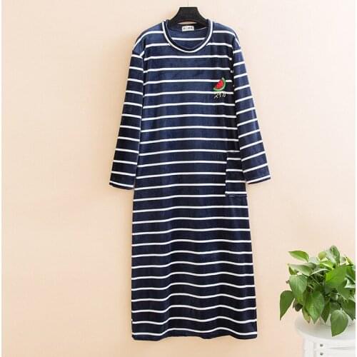 Autumn Nightgown Plus Big Size Women Sleepwear Stripes Winter super Soft Flannel Night Dress Long Sleeve Nightwear 2019 New