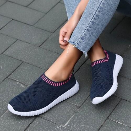 Women Vulcanized Shoes Spring Casual Shoes Female Slip on Air Mesh Sneakers Flats Fashion Ladies Sport Shoes Plus Size 36-43