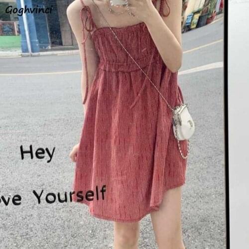 Dresses Women Plaid Spaghetti Straps Summer Sexy Girls Leisure Vestdios College Streetwear Chic Female Daily Fashion Sweet Cute