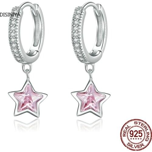 Disiniya 925 Sterling Silver Jewelry Dazzling Pink Star CZ Light Stud Earrings for Women Girls Gift Statement Jewelry ZBSE00414