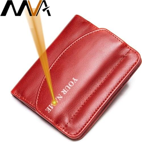MVA Genuine Leather Women Wallet Short Fashion Wallets For Women Luxury Coin Purse Leather Woman Wallet Engarving Gift Box 7357