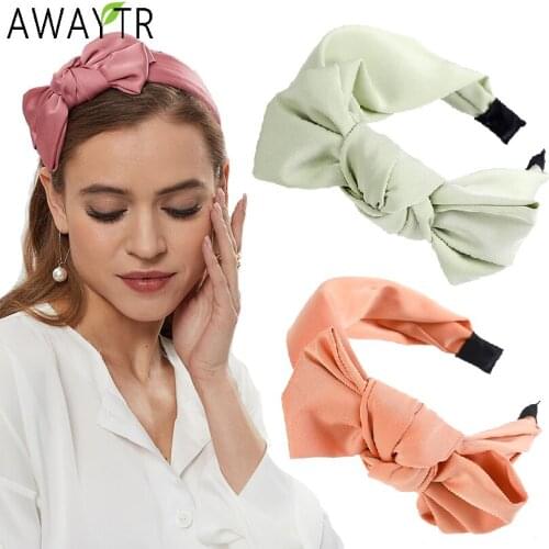 AWAYTR Wide Knotted Hair Hoop Rims for Women Hairband Solid Color Bow Headband Retro Bezel Girls Hair Accessories Headdress