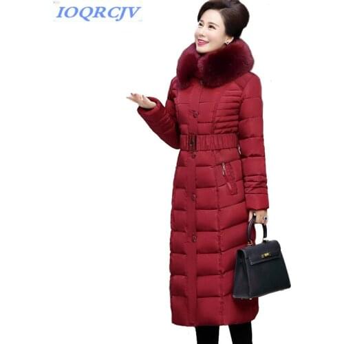 New winter parkas women Down cotton jacket Lengthen coat Plus size 5XL middle aged female Thicken Fur collar Hooded parkas N209