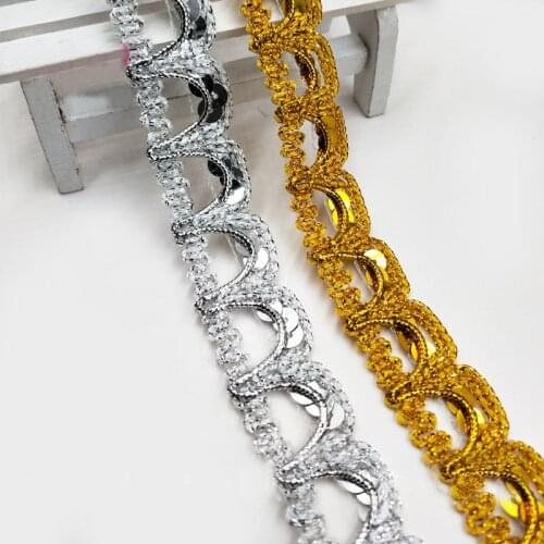 50Meters Gold Thread Sequin Braid Lace Ribbon Sequins Trims Gold Lace Trim Gold Band 2.3cm