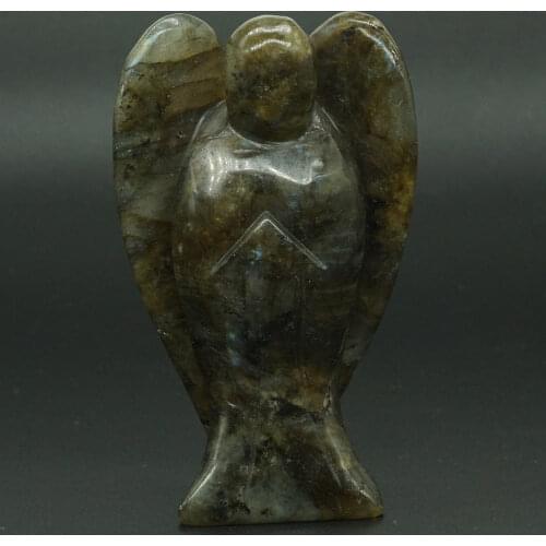 3 Inch Natural Flash Labradorite Crystal Gemstone Carving Angel Statue Lucky Crafts Stone Figurine Chakra Healing Reiki Stone