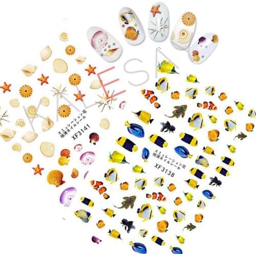 Summer Nails Art Stickers Decorations Nail Manicure Design Ocean Fish Nail Stickers Art Decals Self Adhesive 3D Nail Tips