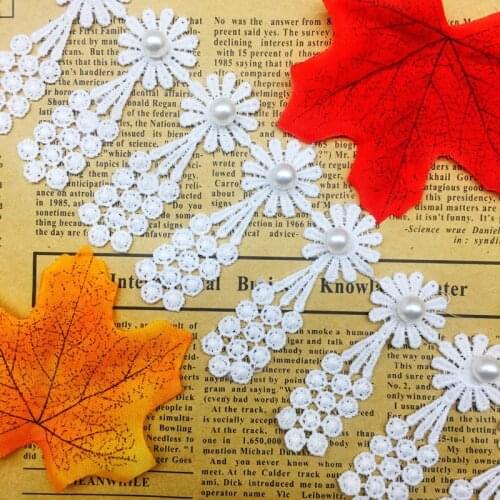 50pcs Pearl Flower Daisy Embroidered Lace Trim Ribbon Applique Fabric Handmade DIY Wedding Dress Sewing Craft