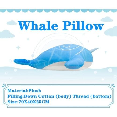 70cm Genshin Impact Plush Mascot Anime Cosplay Soft Stuffed Pillow Big Whale Cushion Toy Gift Swallowing Sky Whale Plush
