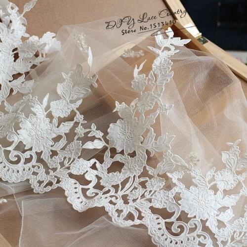 Free Shipping 39cm wide (5yards/lot) ivory Alencon laceTrim Bridal Wedding Lace Trim Accessories