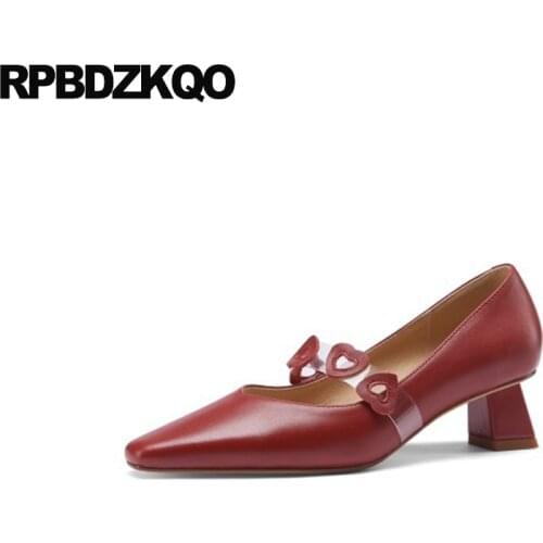 Block Pvc Trending Ladies Pumps Girls Heart Transparent Bridesmaid Clear Mary Jane Wine Red Dress Shoes Low Heels Sweet Strap
