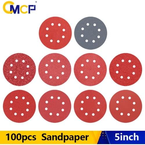 CMCP Sanding Discs 100PCS 5 inch Round Shape Buffing Sheet 80-3000Grit 8 Hole Sander Polishing Pad Abrasive Sandpaper