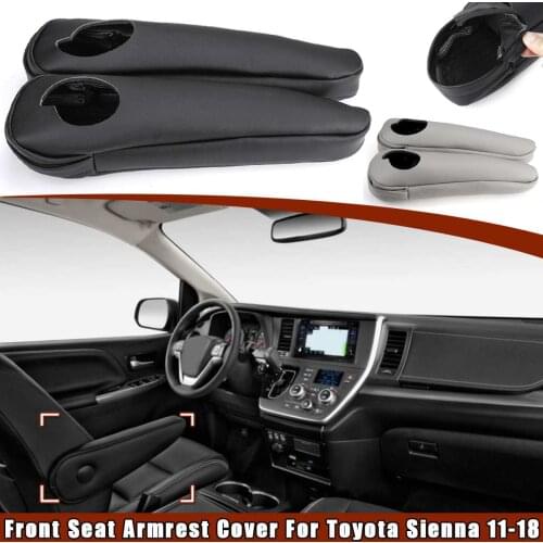 2 Pcs Leather Synthetic Front Seat Armrest Cover Skin For Toyota Sienna 2011 2012 2013 2014 2015 2016 2017 2018 Black Grey