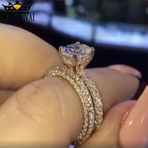 925 sterling silverNew Trendy Sparkling Round Cut Zircon Ring Set Women Fashion Brilliant Shiny Stone Rings Teen Girls 2 Colors