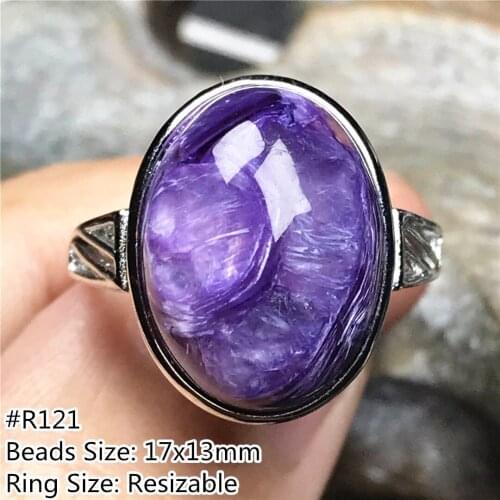 Top Natural Purple Charoite Stone Ring Jewelry For Woman Lady Man Healing Crystal Silver Reiki Oval Beads Adjustable Ring AAAAA