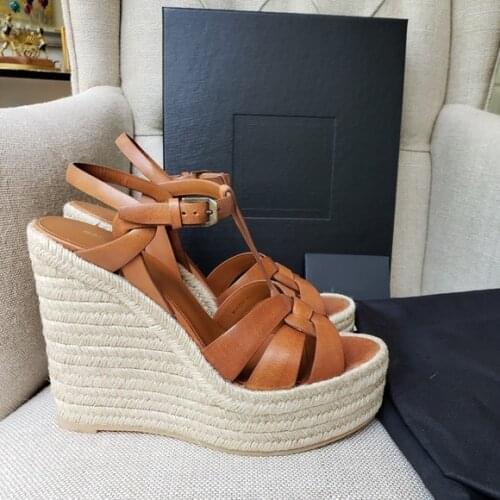 Brown Tribute Espadrille Wedge Sandals Paris T-strap Platform Shoes
