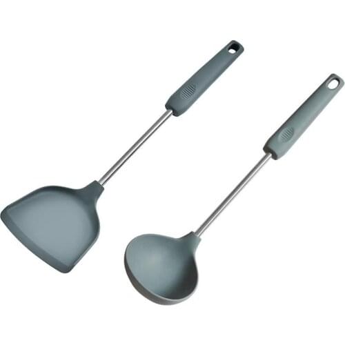 Kitchen Utensil Silicone Non-Stick Easy to Use Cooking Frying Spatula Soup Ladle Stainless Steel Spatula Kitchen Cook Utensils