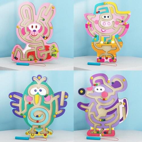 Magnetic Pen Ball Animal Wooden Track Walking Children Educational Toy