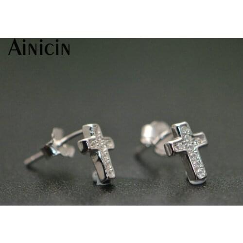 Small Size 6x8mm Cross Shape S925 Sterling Silver Stud Earrings Fashion Women Shine Party Jewelry Birthday Gift For Friendship