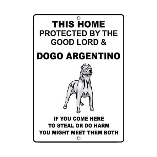 BIN SHANG Metal Aluminum Sign Dogo Argentino Dog Home Protected by Good Lord Plaque for Yard Garage Driveway House Fence