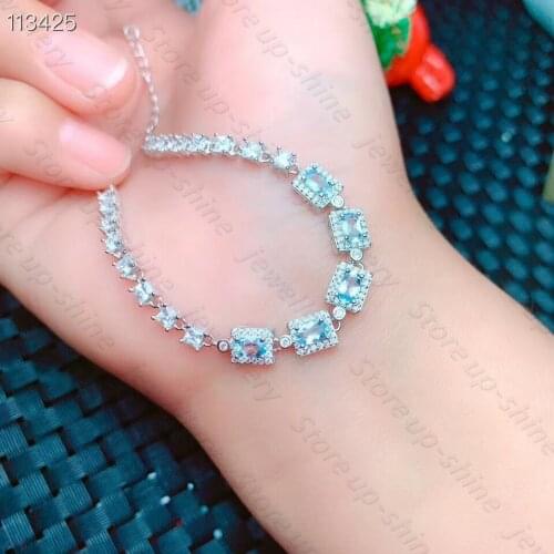 Natural aristocratic blood aquamarine bracelet 925 silver womens bracelet fine jewelry aristocratic temperament