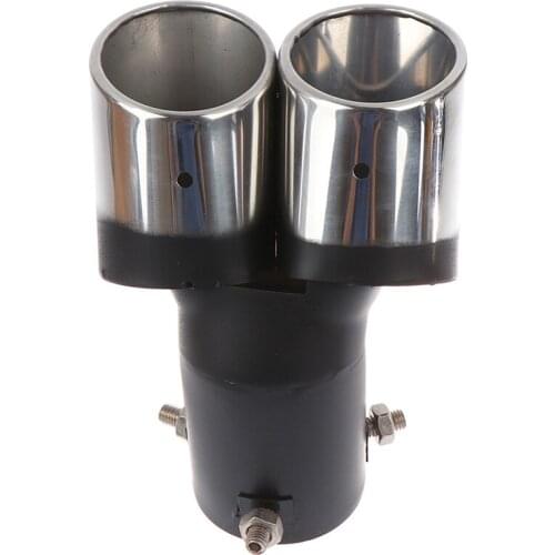 NEW Universal Car Decoration Chrome Tail Pipe Stainless Steel Curved Dual-outlet Exhaust Trim Muffler Pipe Tail