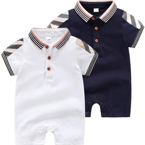 New summer newborn baby clothes cotton Plaid slim lapel short sleeve new borns baby girls rompers ropa para bebe 3 6 12 month