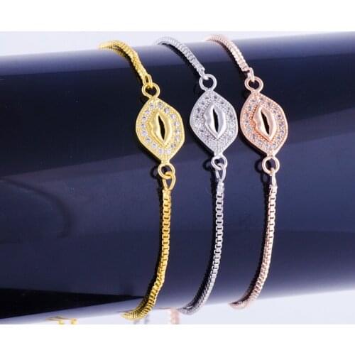 Hot Jewelry Vintage Zircon Lip Beads Womens Bracelets & Bangles Handicraft Copper Square Chain Friendship Bracelet Charm Gifts