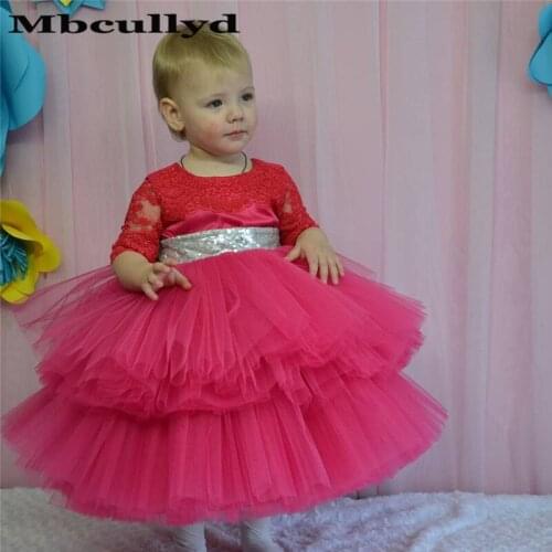 Mbcullyd Puffy Tulle Ball Gown Flower Girls Dress 2020 With Half Sleeves Pageant Dresses For Girls Little Baby Communion Dress
