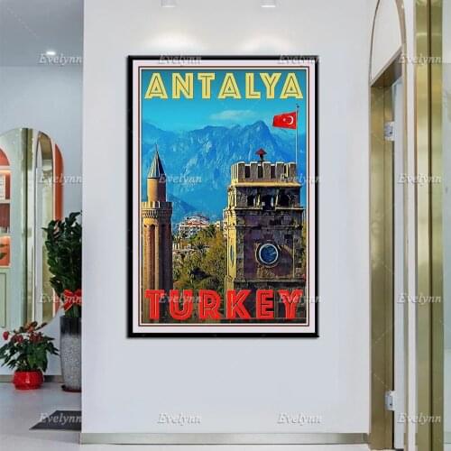 Retro Vintage Style Travel Poster Antalya Turkey Oil Painting Posters and Prints on Canvas Wall Art Modular Pictures Home Decor