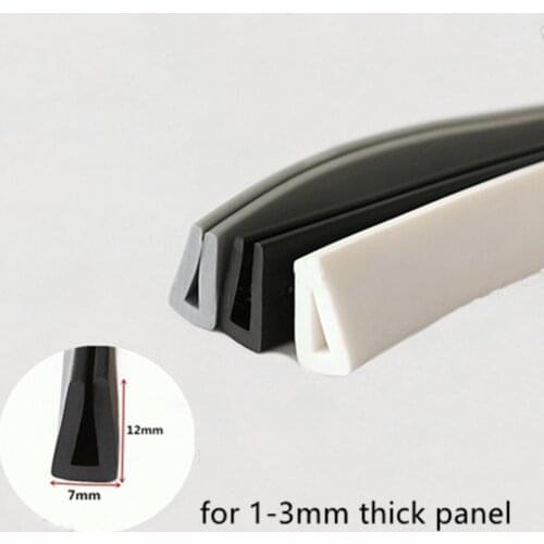 Rubber U Sealing Strip 12x7mm 3mm Glass Metal Car Wood Panel Board Flat Edge Encloser Shield Gray White Black